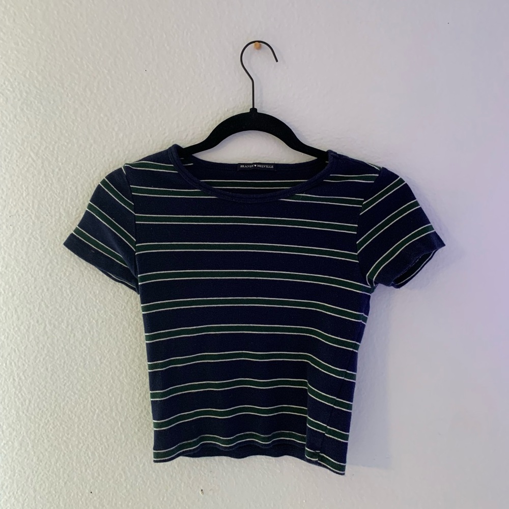 striped dark green and blue cropped tee